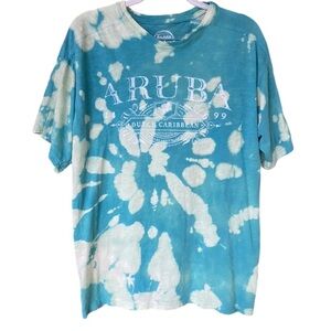Aruba bleached tie dye teal short sleeve tee m